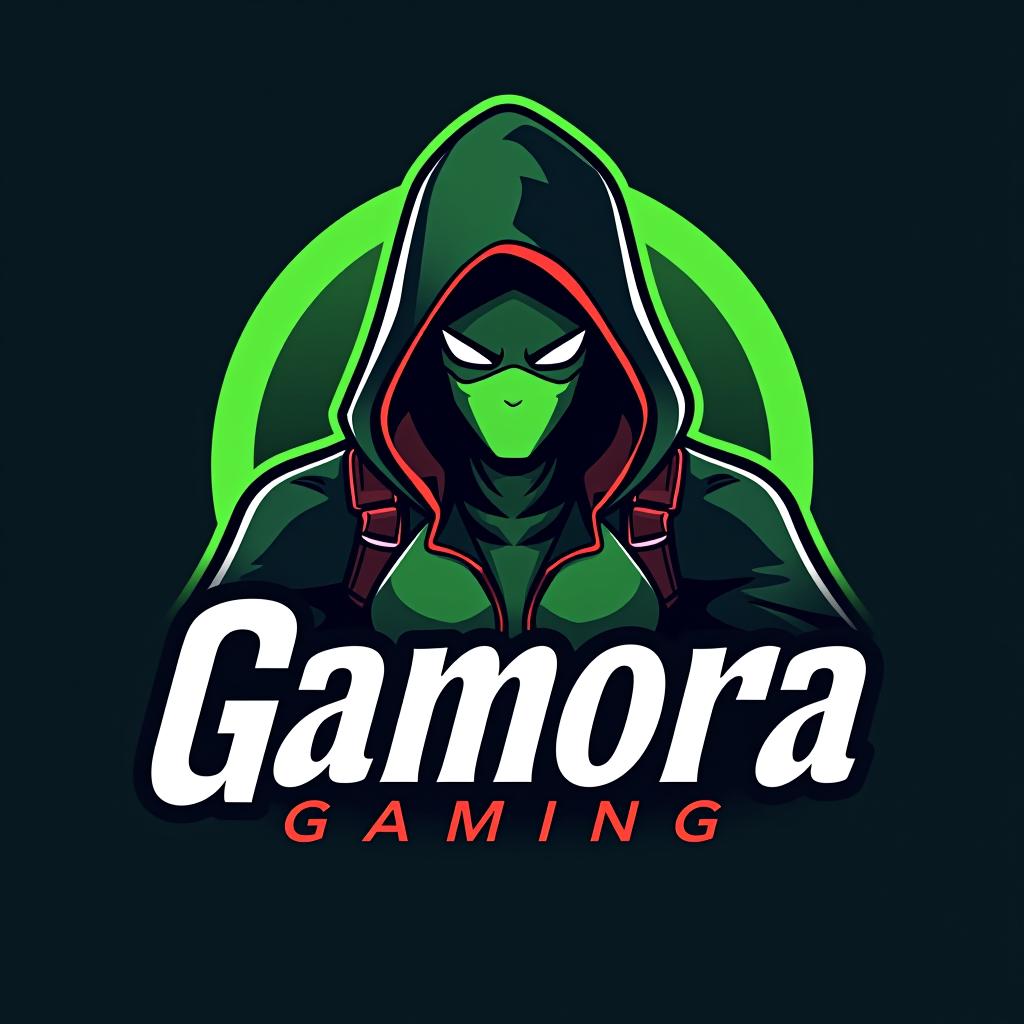  design a logo, le personnage gamora avec gamora gaming écrit au centre du logo avec l’écriture avengers, with the text 'gamora gaming'.