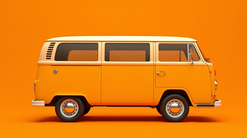  a yellow van on a orange background