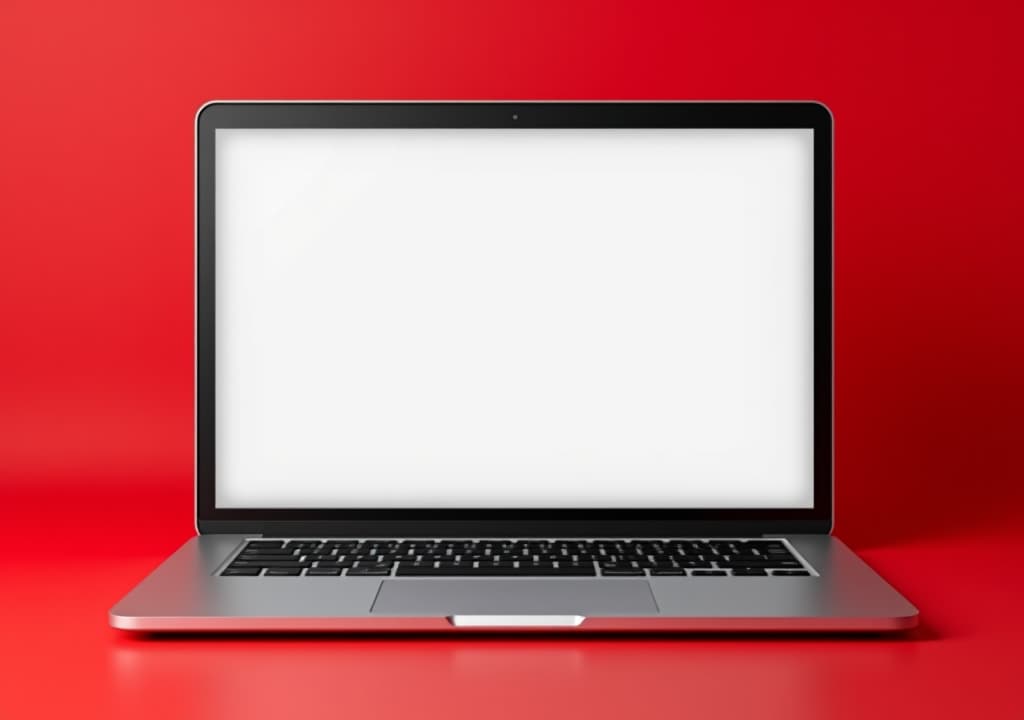  laptop mockup with blank screen isolated on red background.for product marketing,e commerce websites.transparent background