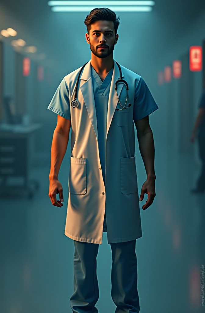  un médico animado hyperrealistic, full body, detailed clothing, highly detailed, cinematic lighting, stunningly beautiful, intricate, sharp focus, f/1. 8, 85mm, (centered image composition), (professionally color graded), ((bright soft diffused light)), volumetric fog, trending on instagram, trending on tumblr, HDR 4K, 8K