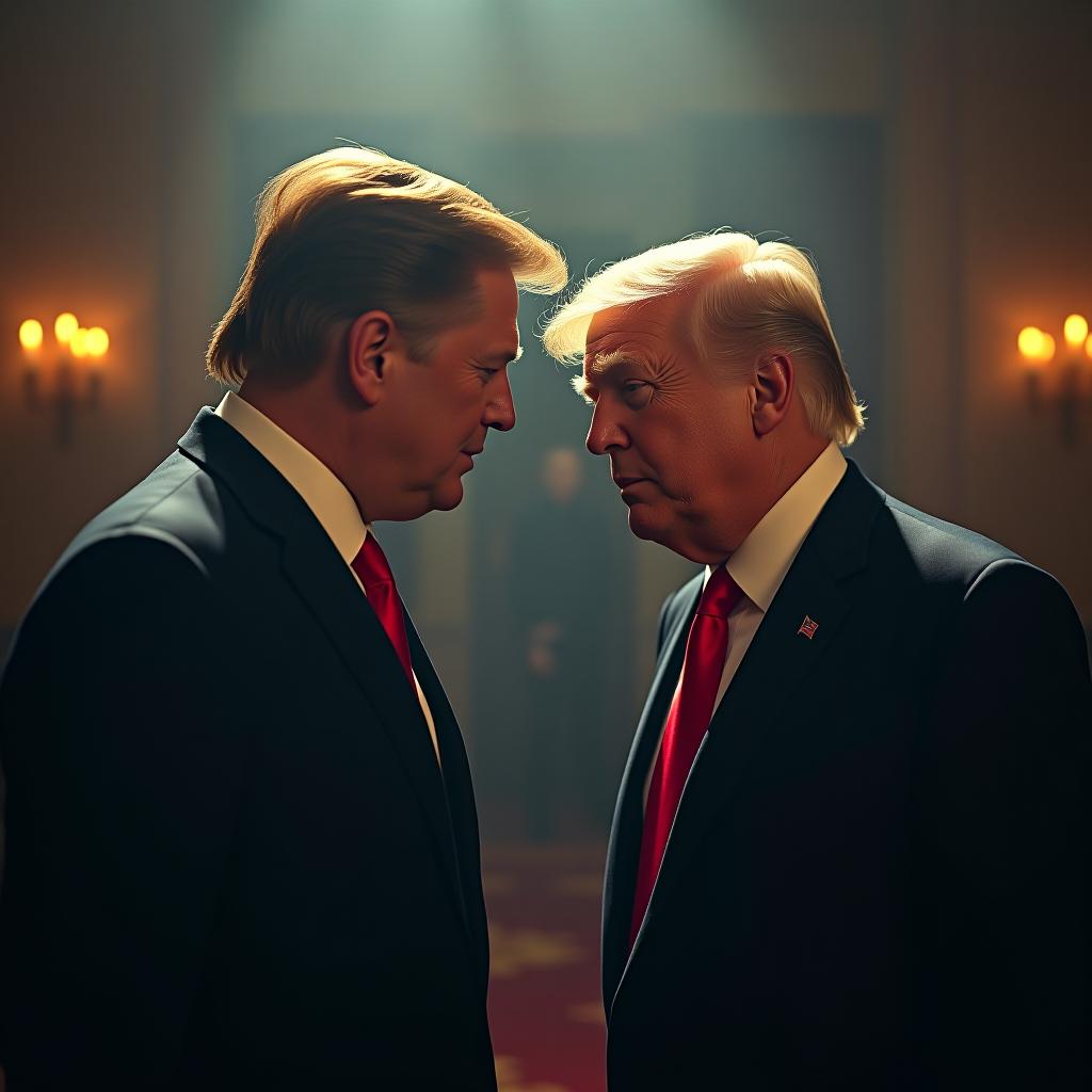  elon musk taking with donald trump hyperrealistic, full body, detailed clothing, highly detailed, cinematic lighting, stunningly beautiful, intricate, sharp focus, f/1. 8, 85mm, (centered image composition), (professionally color graded), ((bright soft diffused light)), volumetric fog, trending on instagram, trending on tumblr, HDR 4K, 8K