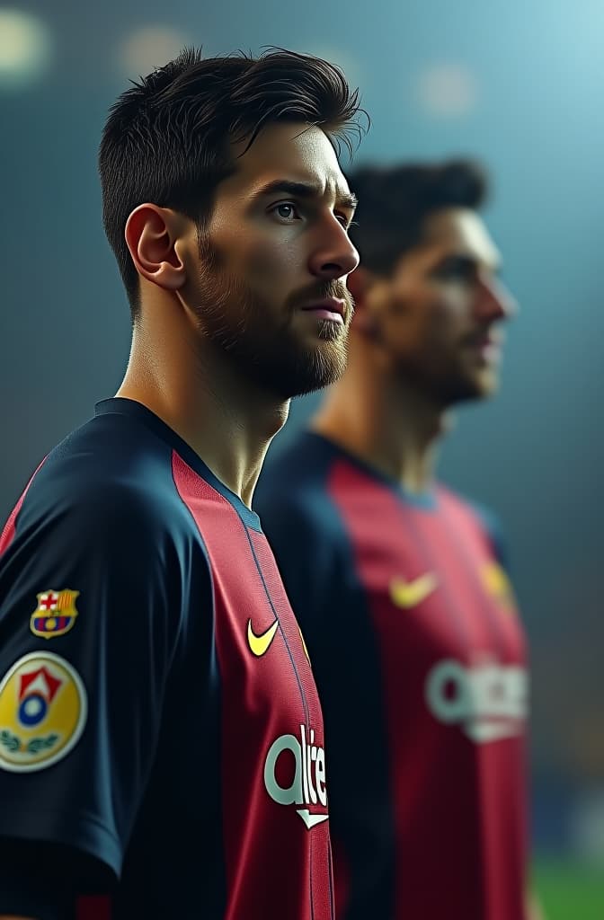  messi y cristiano hyperrealistic, full body, detailed clothing, highly detailed, cinematic lighting, stunningly beautiful, intricate, sharp focus, f/1. 8, 85mm, (centered image composition), (professionally color graded), ((bright soft diffused light)), volumetric fog, trending on instagram, trending on tumblr, HDR 4K, 8K