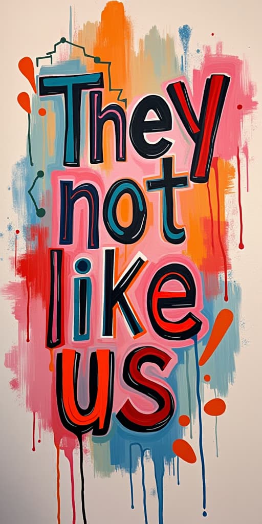  a stylish and creative painting of a text that says "they not like us".