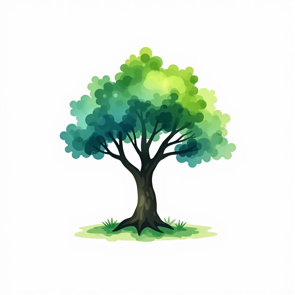  design a logo, watercolor style, logo of a tree, green and blue