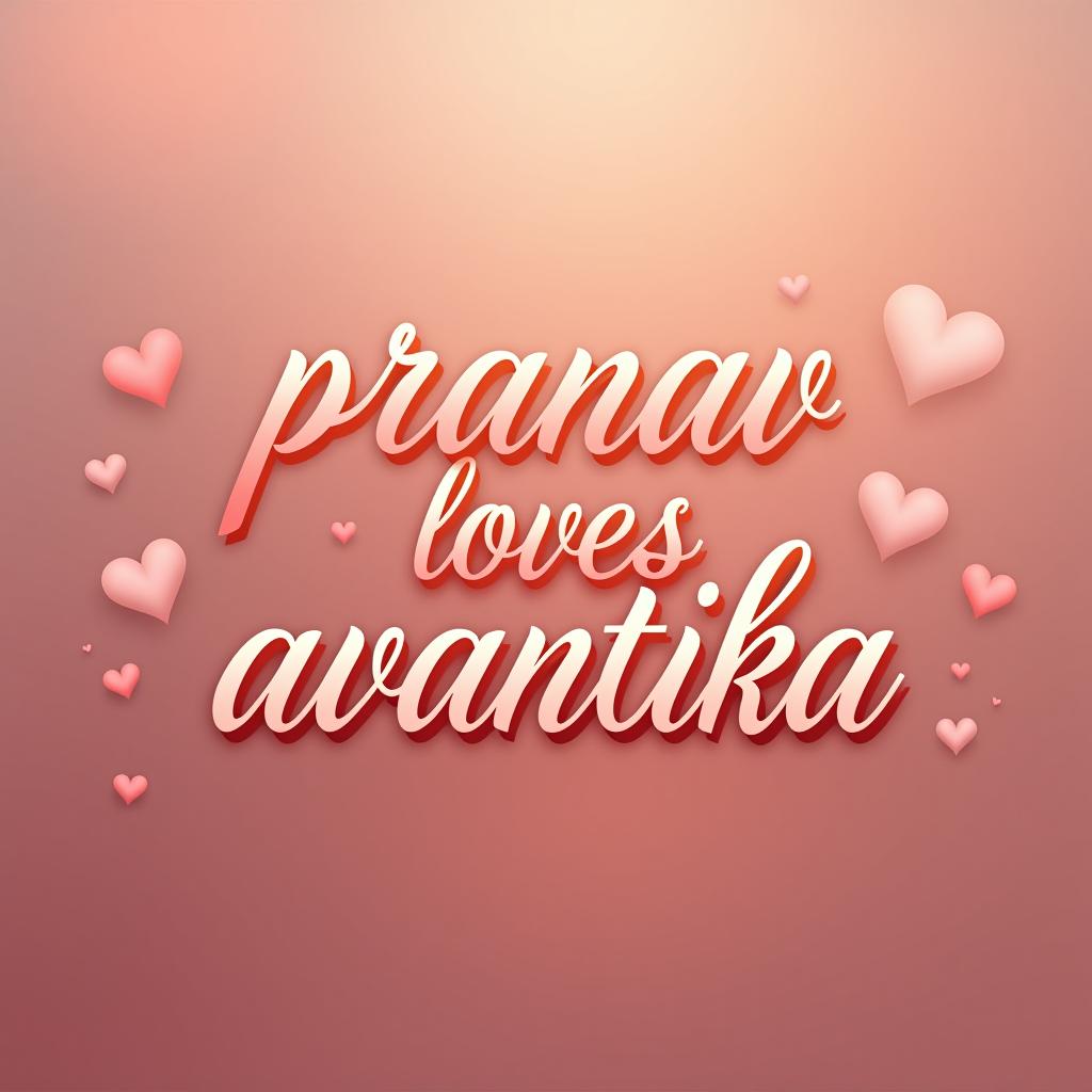  design an elegant, romantic image with the text 'pranav loves avantika' prominently displayed. the background should be soft and dreamy, perhaps featuring pastel colors, subtle hearts, or a gentle floral pattern. the text should be written in a stylish, cursive font with a warm color scheme that complements the background. the overall feel should be affectionate and heartfelt