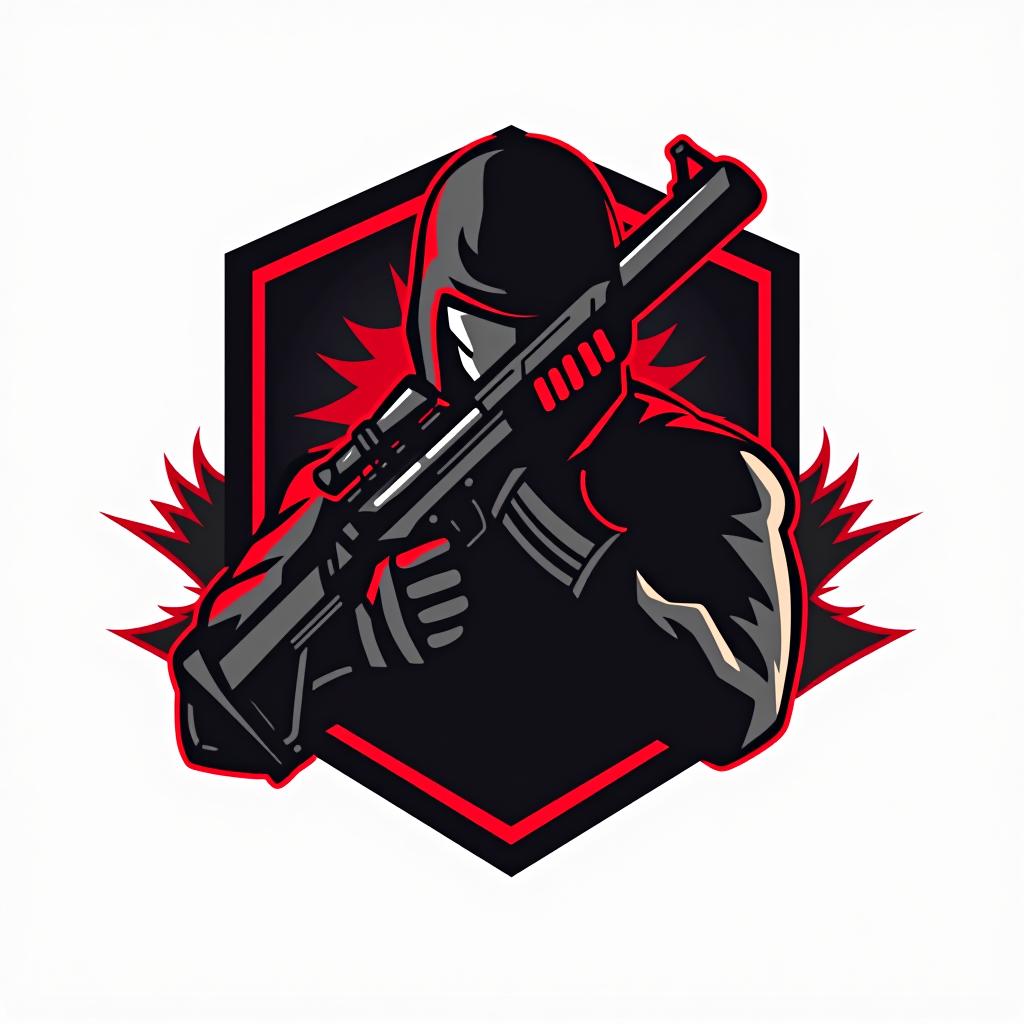  design a logo, esports logo, guns theme, black and red color