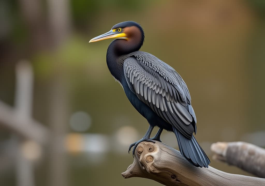  graceful cormorant perched on a weathered branch in a natural habitat setting