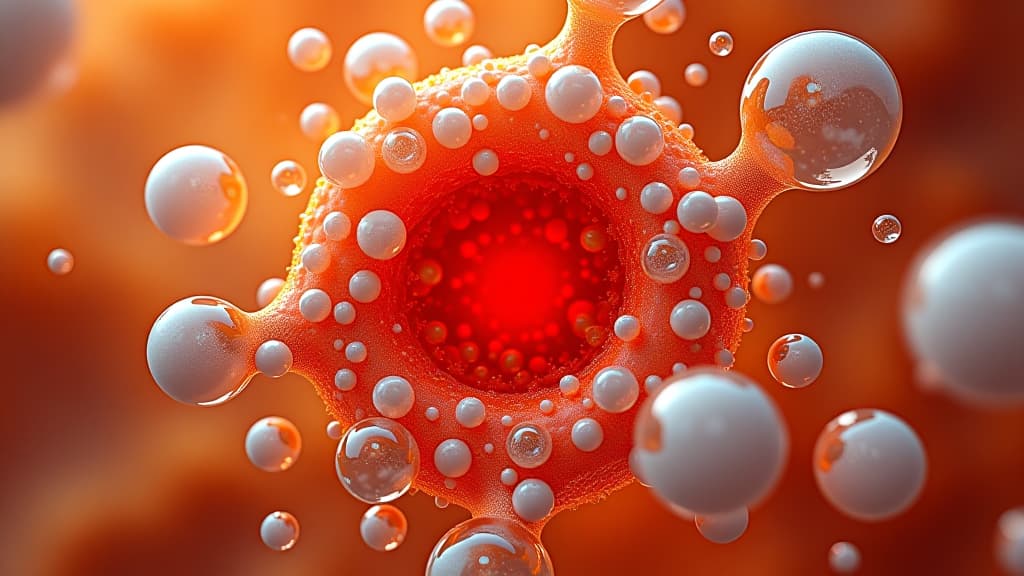  orange and white bubble clusters surround red center