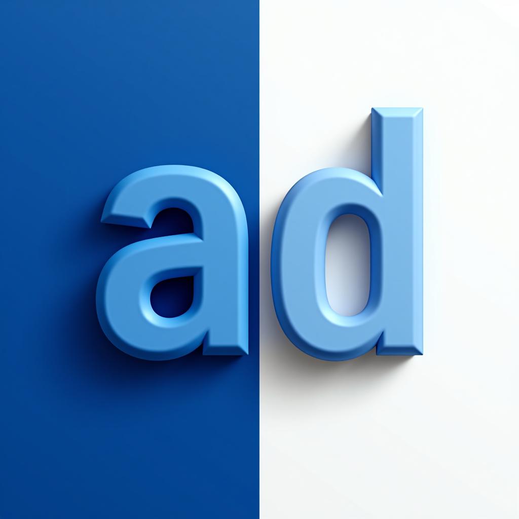  square, text: ad , two collor, blue, white , 3d, , (logo:1.15), hq, hightly detailed, 4k