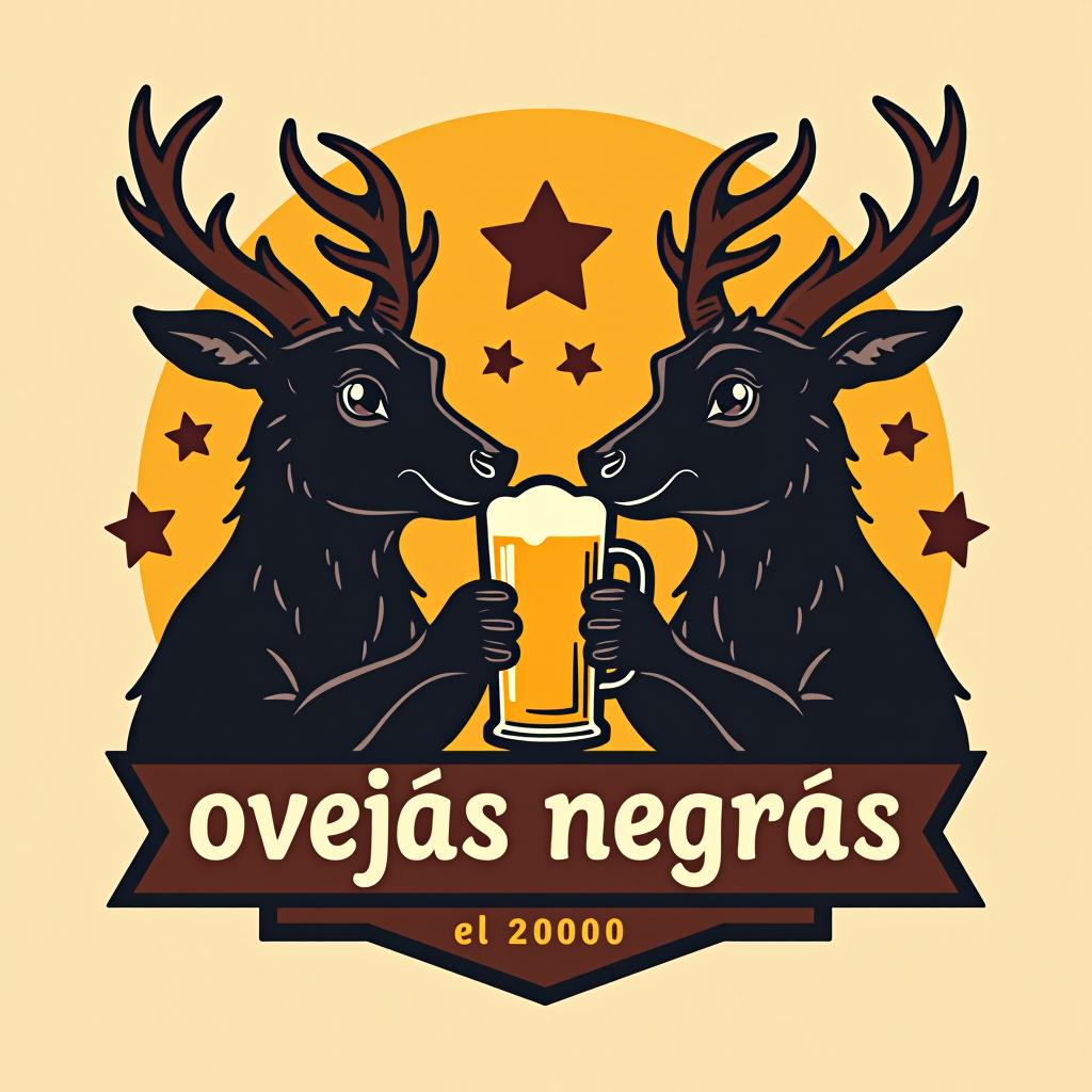  design a logo, logotipo de amigos que se llama ovejas negras, que tenga una cerveza y un acordeón y que el año de creación sea el 2000