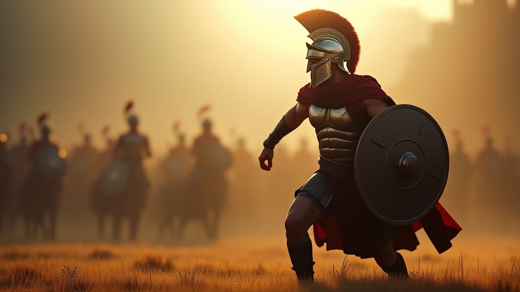  spartan battle hyperrealistic, full body, detailed clothing, highly detailed, cinematic lighting, stunningly beautiful, intricate, sharp focus, f/1. 8, 85mm, (centered image composition), (professionally color graded), ((bright soft diffused light)), volumetric fog, trending on instagram, trending on tumblr, HDR 4K, 8K