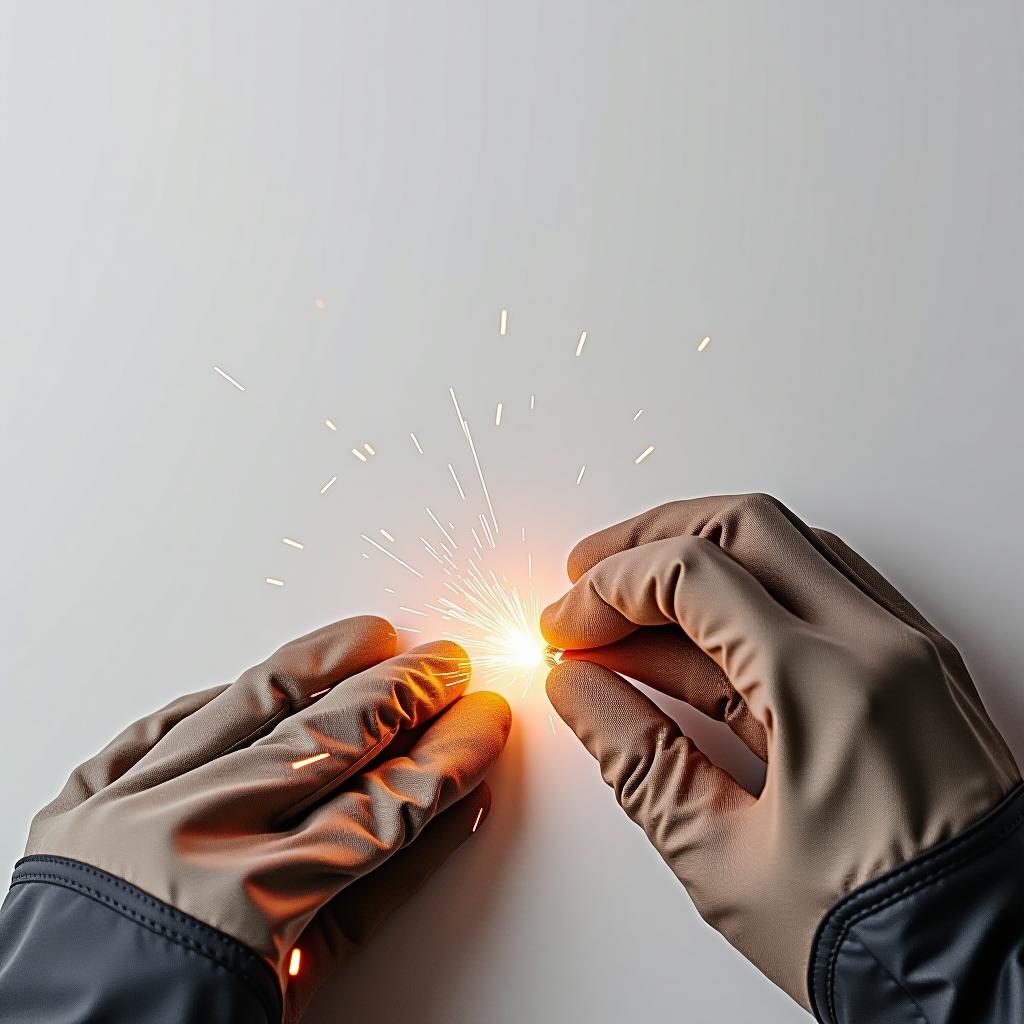  welding sparks and gloves on white background.