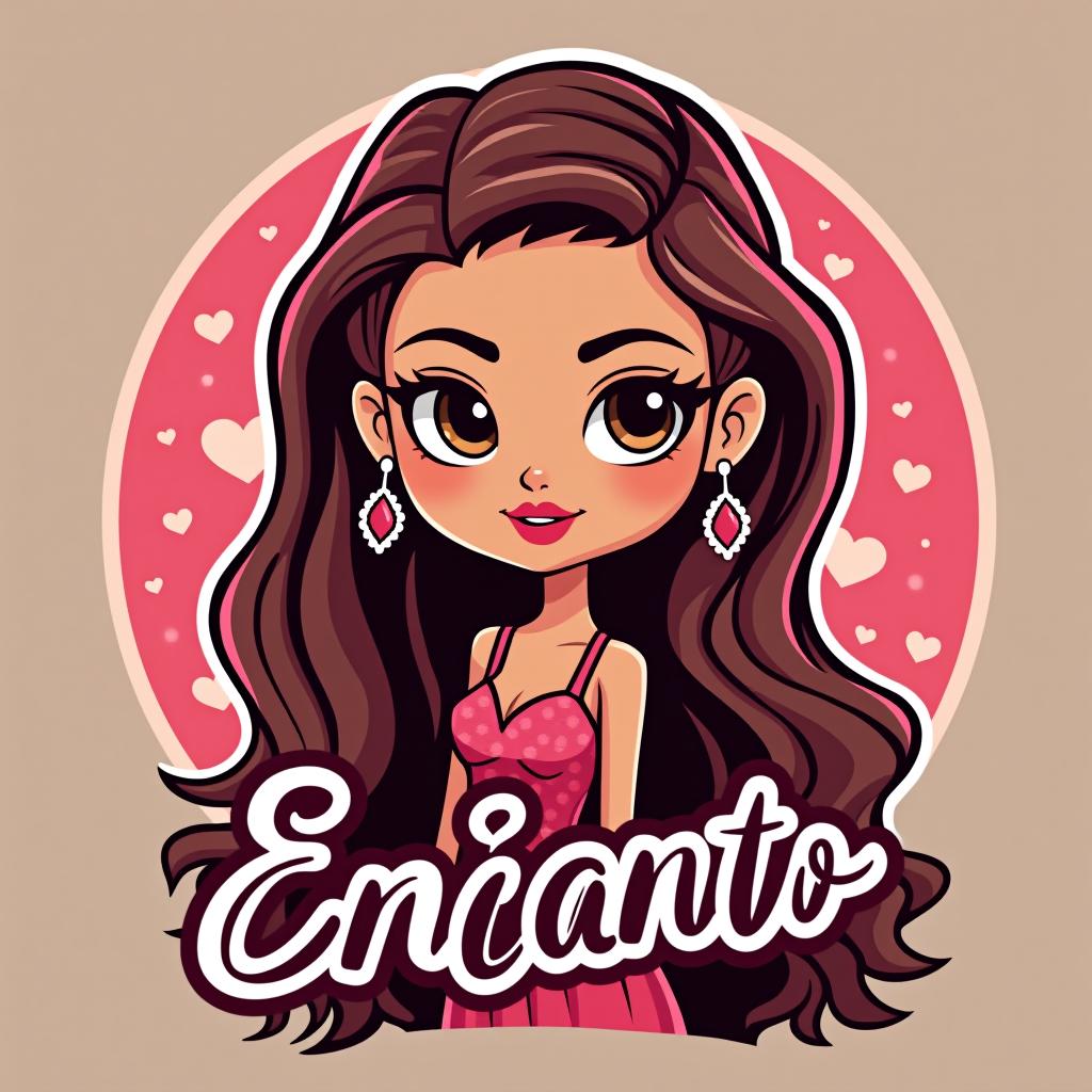  design a logo, muñeca bratz con cabello rizado que hace uñas, with the text 'encanto'.