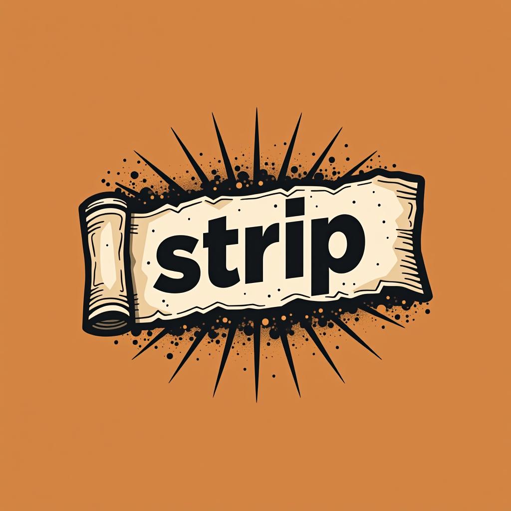  design a logo, en forma de ralla de cocaina, con un rulo de papel esnifando el titulo del logotipo, with the text 'strip'.