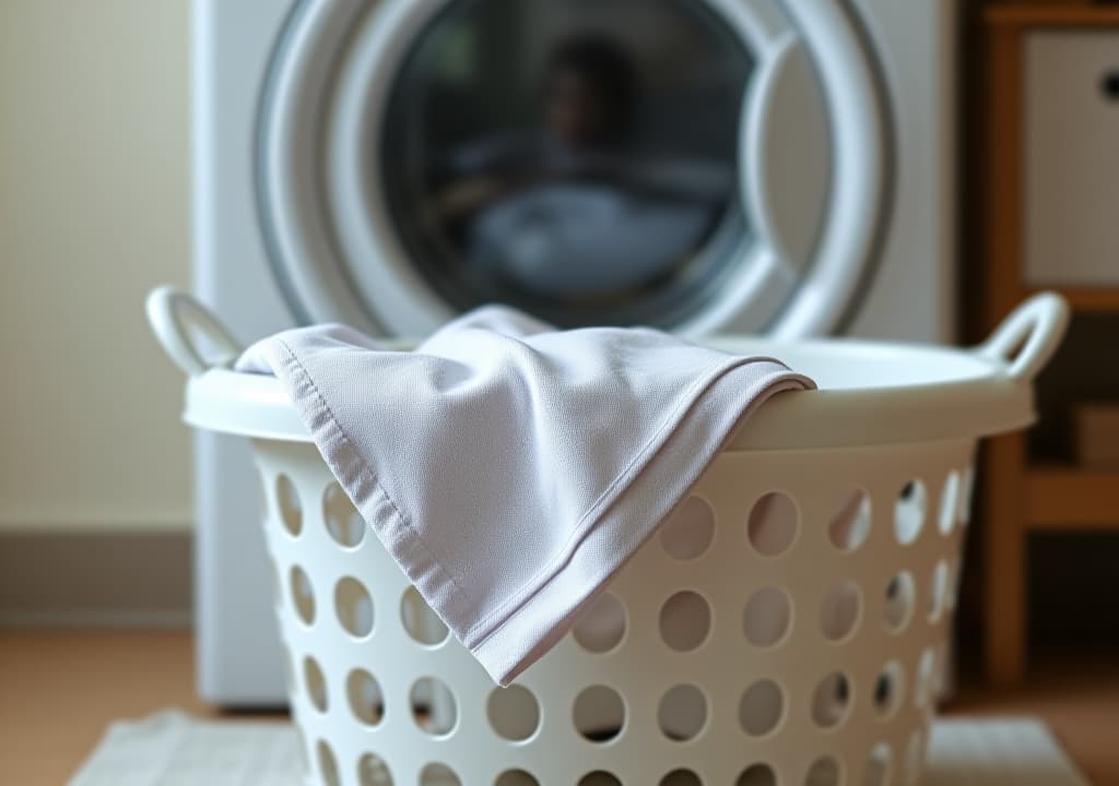  a laundry basket with a towel in front of a washing machine