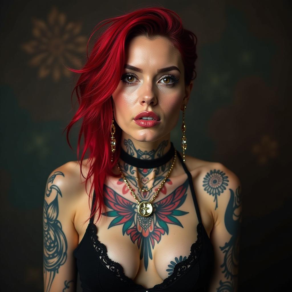  hard rock woman with tattoos and piercings