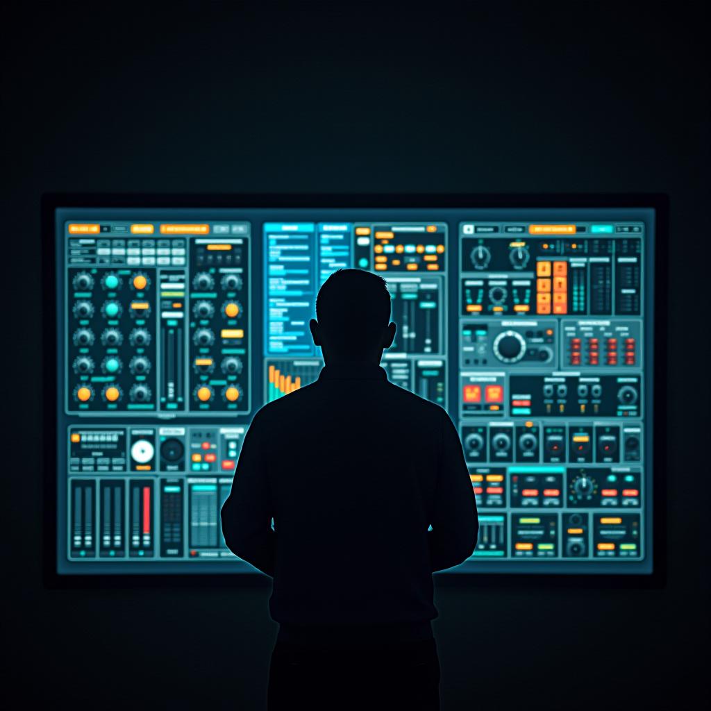  depict a person standing behind a light control panel