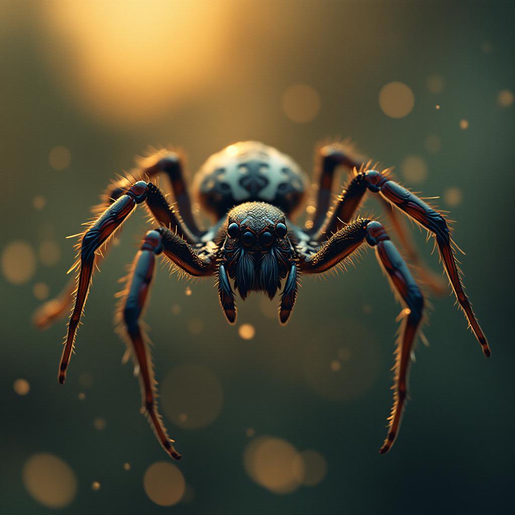  cinematic photo the lower half of which is replaced by the body of a spider . 35mm photograph, film, bokeh, professional, 4k, highly detailed