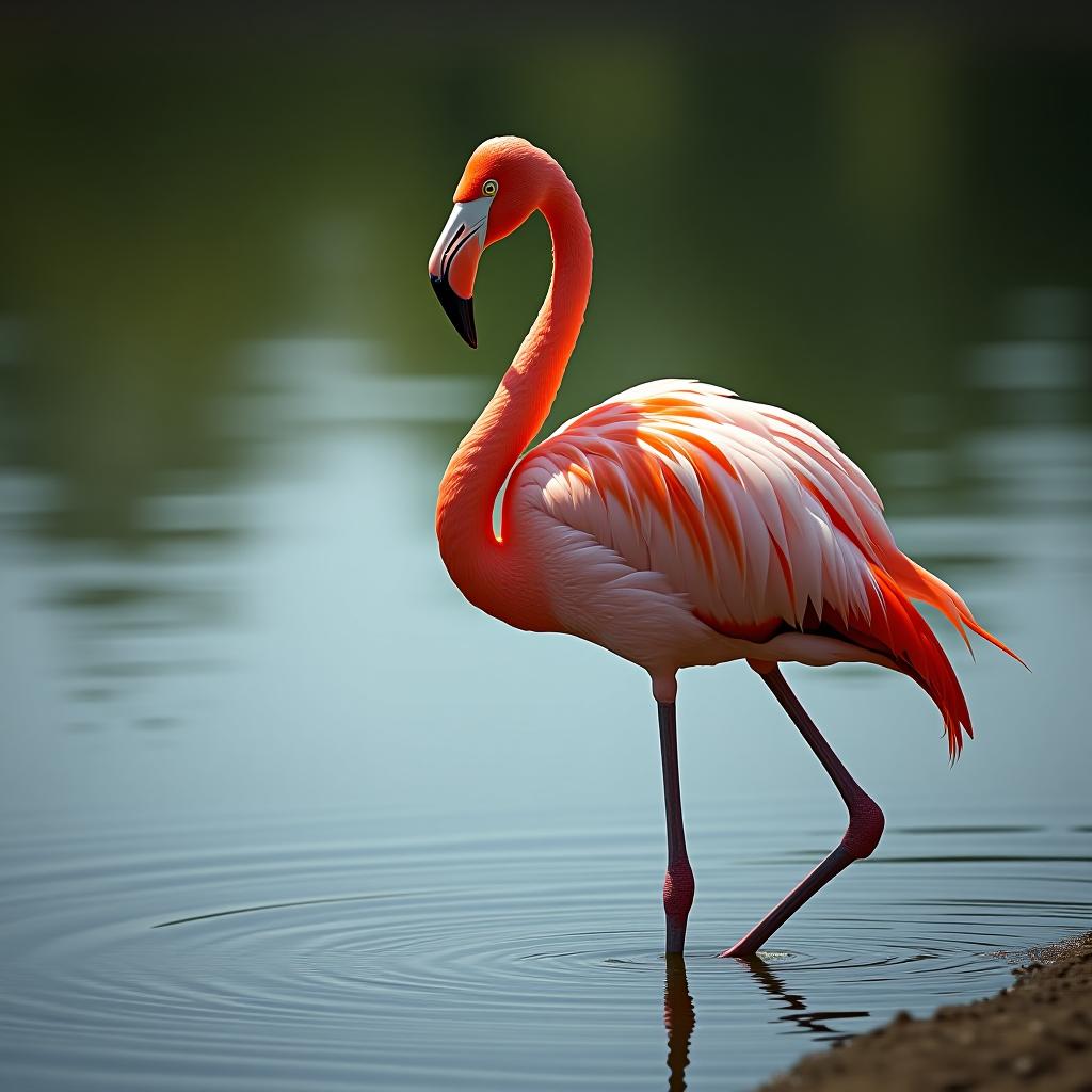  graceful flamingo by the water, 4k hyperrealistic photo