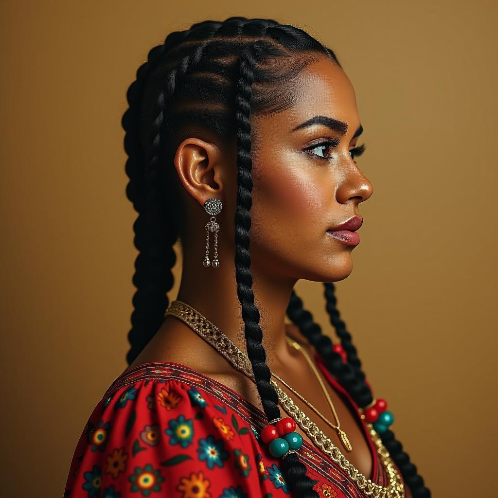  make an image of a mexican woman with corn rows