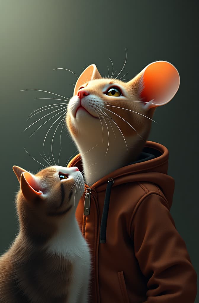  the banksy mouse looking upwards to a cat, anime, realistic shaded perfect face, fine details. anime. realistic shaded lighting by ilya kuvshinov krenz cushart katsuhiro otomo, magali villeneuve, artgerm, rutkowski jeremy lipkin and giuseppe dangelico pino and michael garmash and rob rey hyperrealistic, full body, detailed clothing, highly detailed, cinematic lighting, stunningly beautiful, intricate, sharp focus, f/1. 8, 85mm, (centered image composition), (professionally color graded), ((bright soft diffused light)), volumetric fog, trending on instagram, trending on tumblr, HDR 4K, 8K