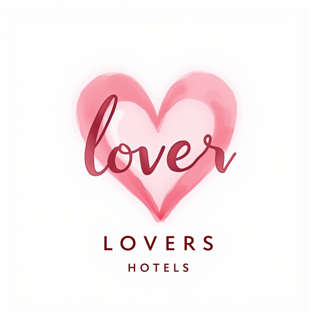  design a logo, watercolor style, logo of a heart, pink gradient colors, white background, with the text 'lovers hotels'.