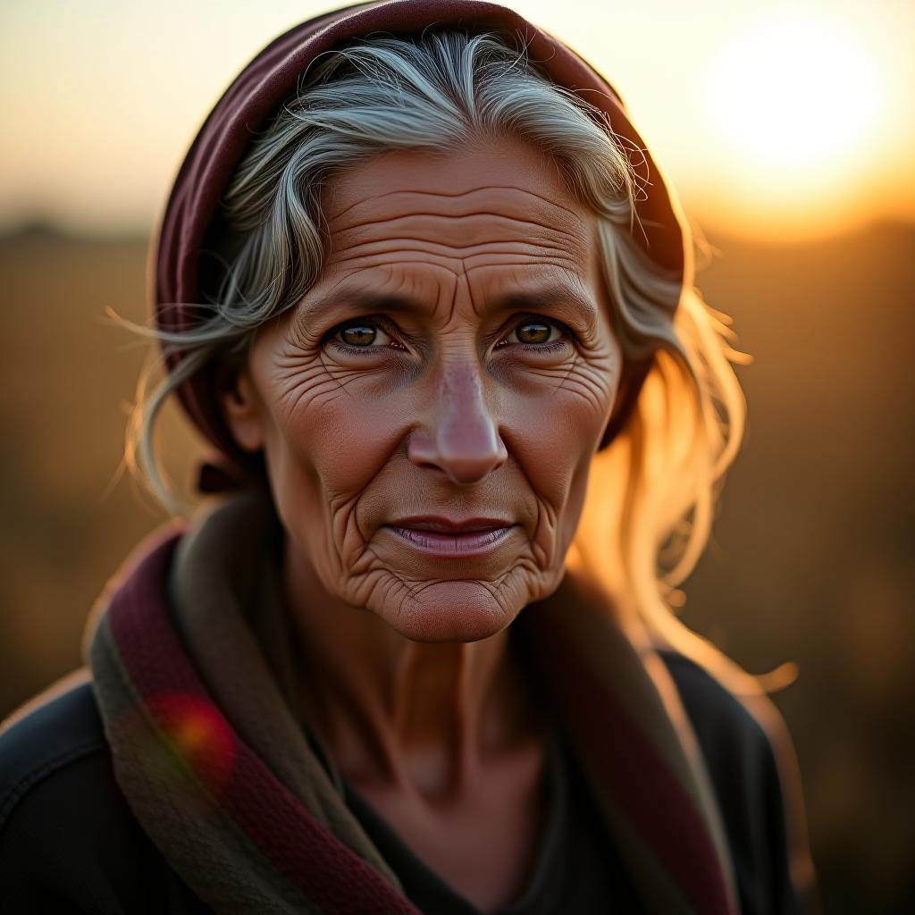  6. a rustic, dawn shot of a farmer's wife, her face weathered but incredibly beautiful under the soft light. captured with a hasselblad h6d 100c and a 80mm f/2.8 lens, the image should evoke earthy tones and natural beauty. small text 'astravision' at bottom right corner. hyperrealistic, full body, detailed clothing, highly detailed, cinematic lighting, stunningly beautiful, intricate, sharp focus, f/1. 8, 85mm, (centered image composition), (professionally color graded), ((bright soft diffused light)), volumetric fog, trending on instagram, trending on tumblr, HDR 4K, 8K