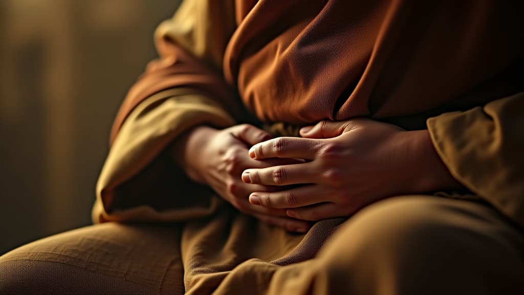  history of biblical times, a close up of abraham solemnly placing his servant's hand under his thigh, making a serious vow, with a look of determination on his face. hyperrealistic, full body, detailed clothing, highly detailed, cinematic lighting, stunningly beautiful, intricate, sharp focus, f/1. 8, 85mm, (centered image composition), (professionally color graded), ((bright soft diffused light)), volumetric fog, trending on instagram, trending on tumblr, HDR 4K, 8K