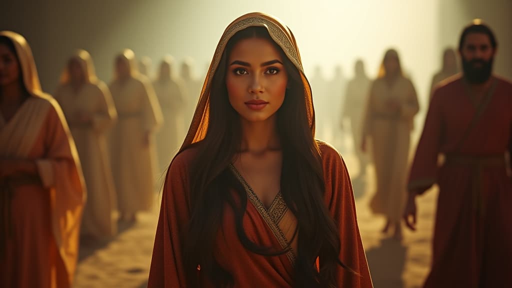  history of biblical times, an illustration of the concept of 'chesed' (loving kindness) with images of ruth displaying this virtue through her actions. hyperrealistic, full body, detailed clothing, highly detailed, cinematic lighting, stunningly beautiful, intricate, sharp focus, f/1. 8, 85mm, (centered image composition), (professionally color graded), ((bright soft diffused light)), volumetric fog, trending on instagram, trending on tumblr, HDR 4K, 8K