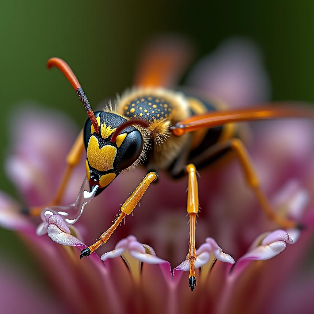  zoom in on a wasp that is washing itself