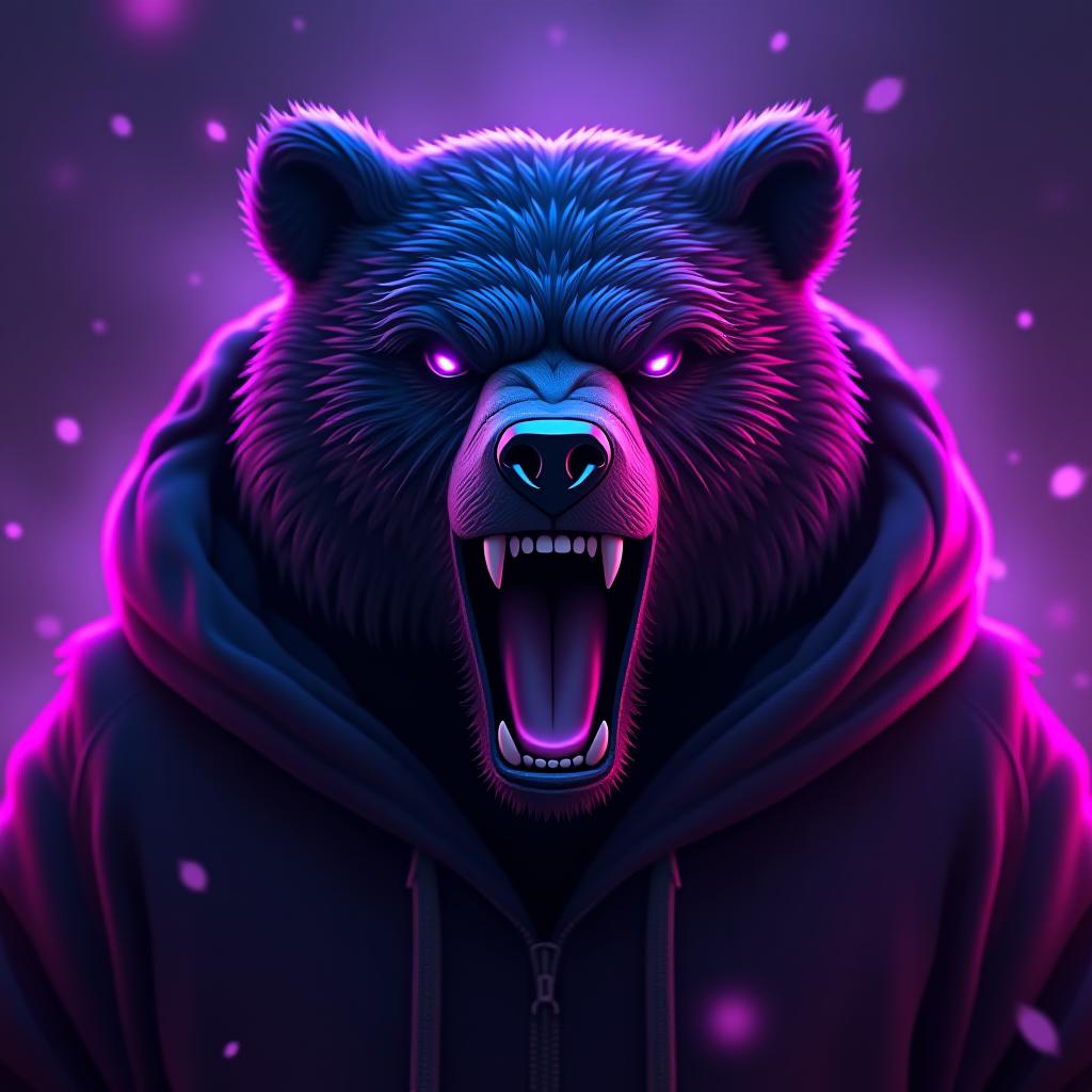  design a logo, esports logo, angry bear, black and purple color hyperrealistic, full body, detailed clothing, highly detailed, cinematic lighting, stunningly beautiful, intricate, sharp focus, f/1. 8, 85mm, (centered image composition), (professionally color graded), ((bright soft diffused light)), volumetric fog, trending on instagram, trending on tumblr, HDR 4K, 8K