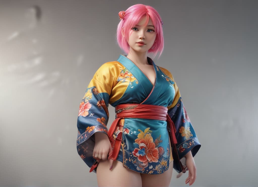 cartoon character , lovely, long hip, long , long s, long , long , beautiful, short colorful hair, chubby, Japanese wild, , fantasy waring wrestling dress hyperrealistic, full body, detailed clothing, highly detailed, cinematic lighting, stunningly beautiful, intricate, sharp focus, f/1. 8, 85mm, (centered image composition), (professionally color graded), ((bright soft diffused light)), volumetric fog, trending on instagram, trending on tumblr, HDR 4K, 8K