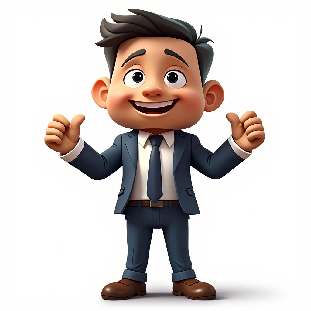  a professional cartoon character of a a business man on stage, full body shot, mascot, (white solid background:1.2), clean background, (4k, best quality, masterpiece:1.2), ultrahigh res, highly detailed, sharp focus, (perfect image composition), (centered image composition), <lora:stickersredmond:1>, inspired by disney