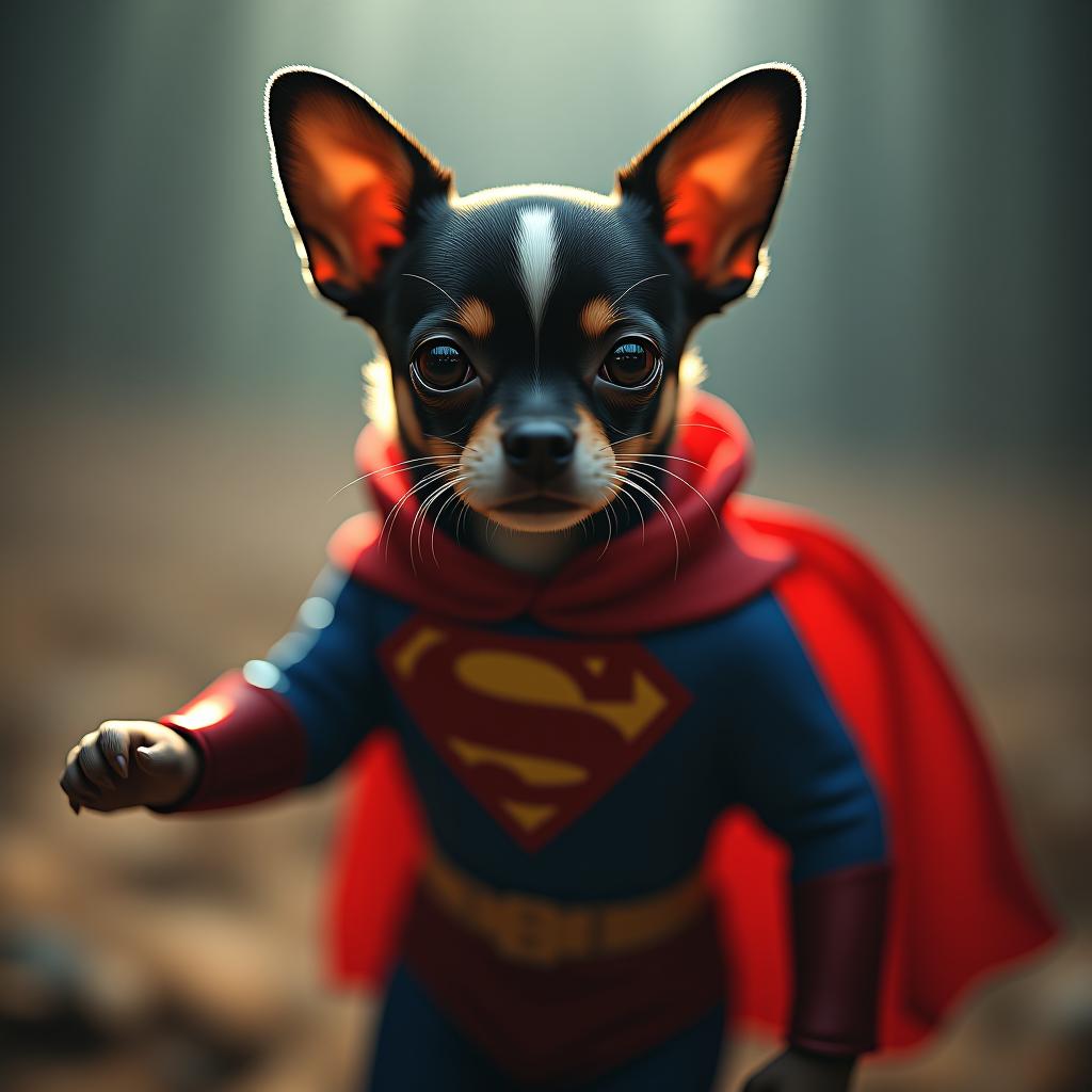  chihuahua as a super hero fighting villains hyperrealistic, full body, detailed clothing, highly detailed, cinematic lighting, stunningly beautiful, intricate, sharp focus, f/1. 8, 85mm, (centered image composition), (professionally color graded), ((bright soft diffused light)), volumetric fog, trending on instagram, trending on tumblr, HDR 4K, 8K