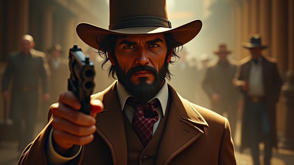  images about historical curiosities, an illustrated homage to 'wild bill hickok', born may 27, 1837, dressed as a legendary gunslinger with a poker hand in his hand. hyperrealistic, full body, detailed clothing, highly detailed, cinematic lighting, stunningly beautiful, intricate, sharp focus, f/1. 8, 85mm, (centered image composition), (professionally color graded), ((bright soft diffused light)), volumetric fog, trending on instagram, trending on tumblr, HDR 4K, 8K