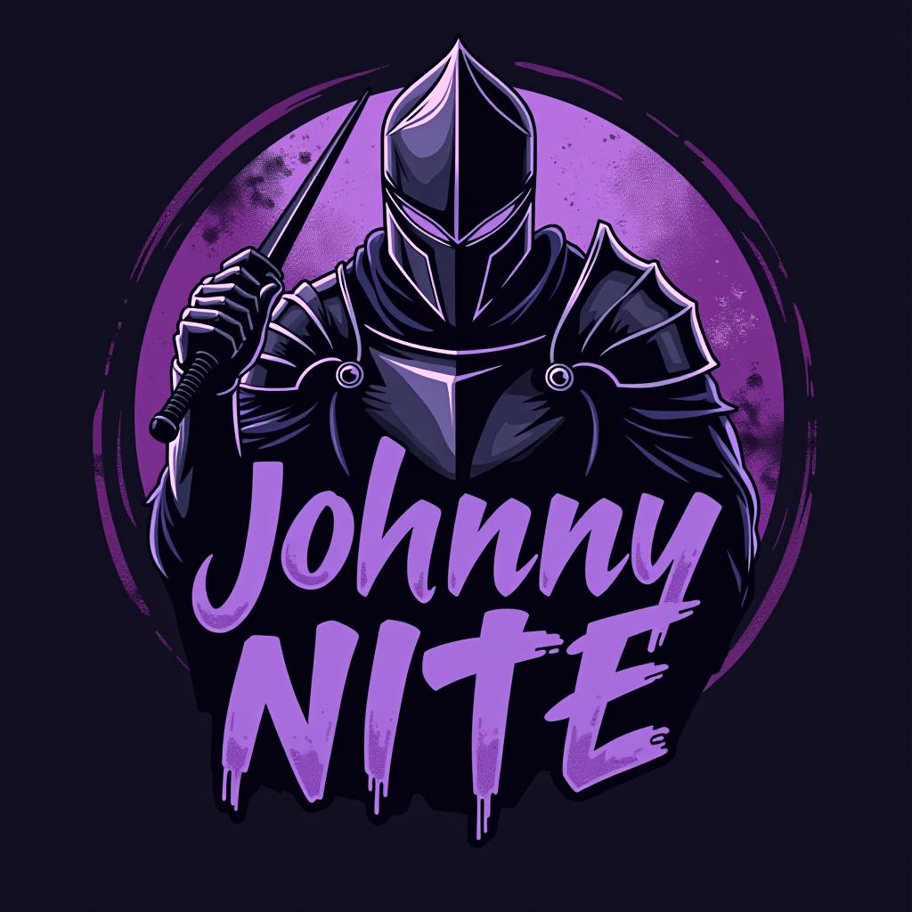  design a logo, in a realism style. knight black and purple graffiti, with the text 'johnny nite '.