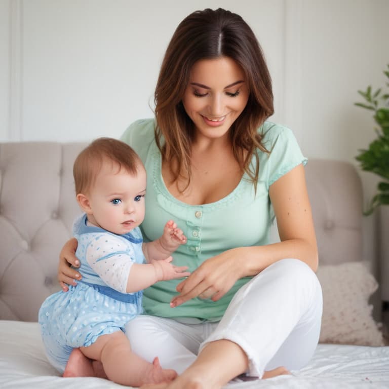 Beautiful young mom playing with her 