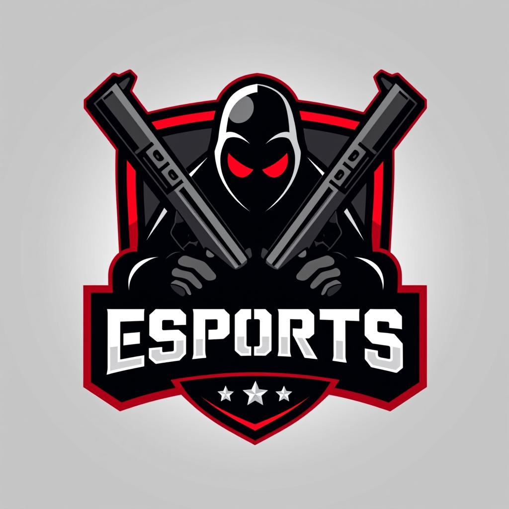  logo, esports logo, guns theme, black and red color