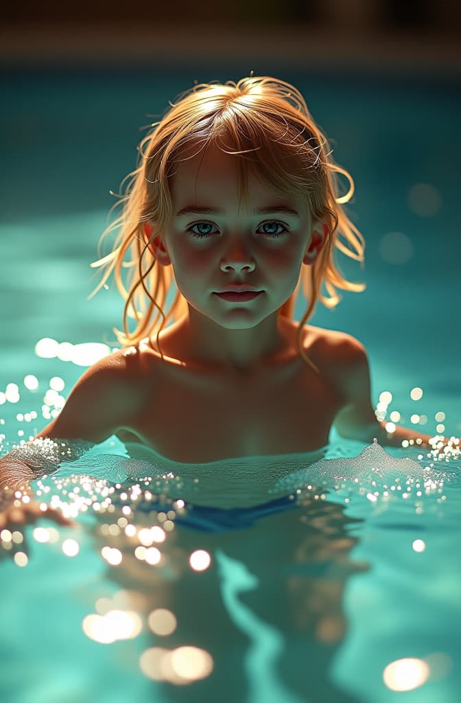  silueta a color de niña nadando en una piscina , artgerm, jeremy, lipkin, michael, garmash detailed digital art, radiant, light, detailed, intricate, environment hyperrealistic, full body, detailed clothing, highly detailed, cinematic lighting, stunningly beautiful, intricate, sharp focus, f/1. 8, 85mm, (centered image composition), (professionally color graded), ((bright soft diffused light)), volumetric fog, trending on instagram, trending on tumblr, HDR 4K, 8K