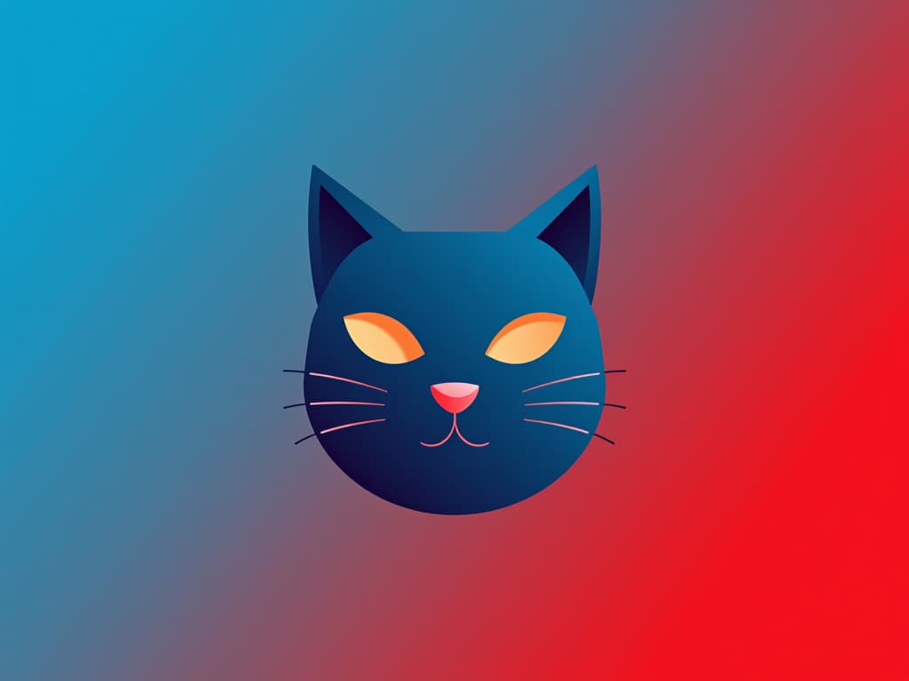  design a logo, minimalistic logo of a cat, blue and red background