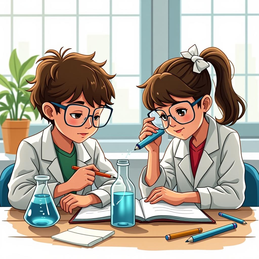  boys and girls are mastering the hard sciences; they are studying at school.