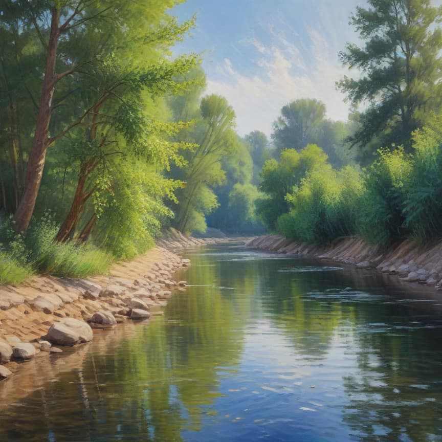 a river . Impressionist style, artistic, impressionist painting