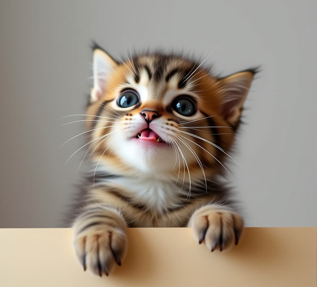  adorable feline with a hungry look perched with anticipation with open copy space image