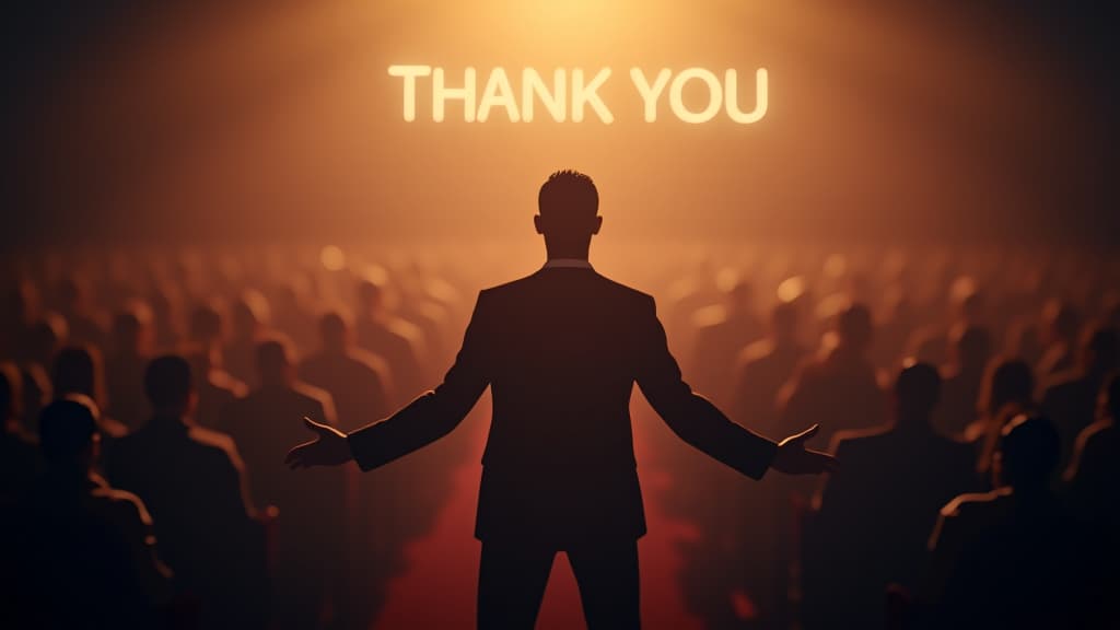  , a thank you message graphic for the audience at the end of a video, with visual elements of growth and financial success. hyperrealistic, full body, detailed clothing, highly detailed, cinematic lighting, stunningly beautiful, intricate, sharp focus, f/1. 8, 85mm, (centered image composition), (professionally color graded), ((bright soft diffused light)), volumetric fog, trending on instagram, trending on tumblr, HDR 4K, 8K