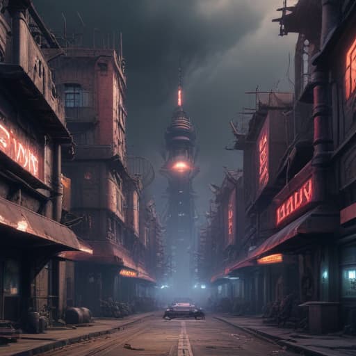 Atompunk Demonic town in Cyberpunk style