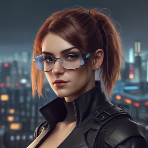 Sister Colette in Cyberpunk style with City background