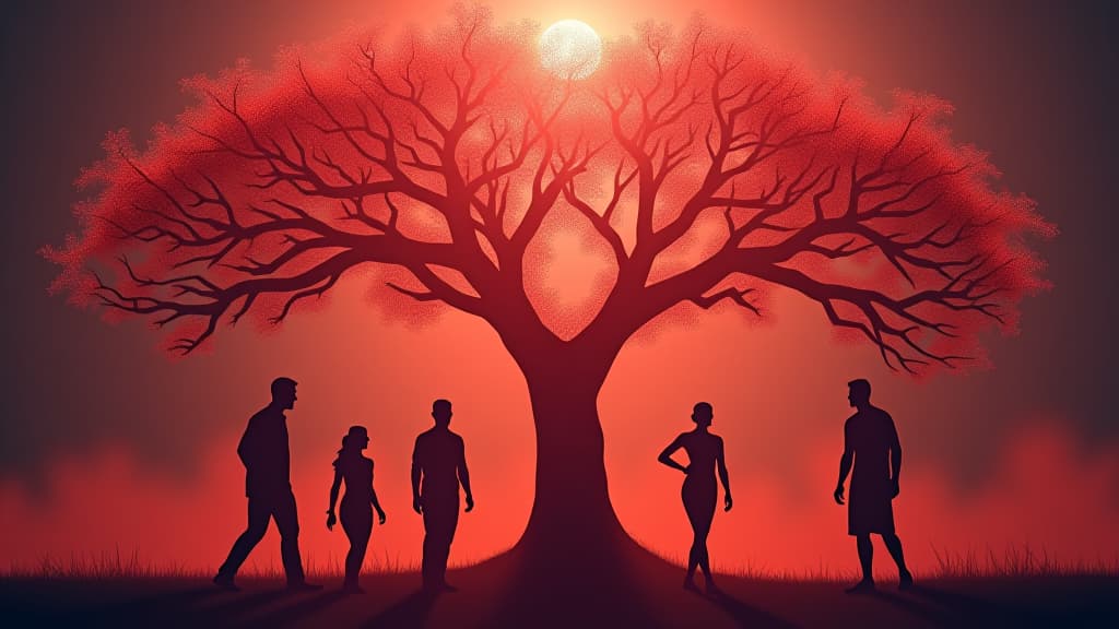  scenes about health and fitness, an illustration of a family tree highlighting hereditary heart diseases, emphasizing connections between generations. hyperrealistic, full body, detailed clothing, highly detailed, cinematic lighting, stunningly beautiful, intricate, sharp focus, f/1. 8, 85mm, (centered image composition), (professionally color graded), ((bright soft diffused light)), volumetric fog, trending on instagram, trending on tumblr, HDR 4K, 8K