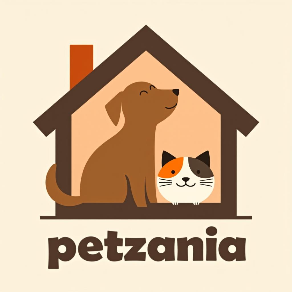  design a logo, una casa un perro y un gato , with the text 'petzania'.