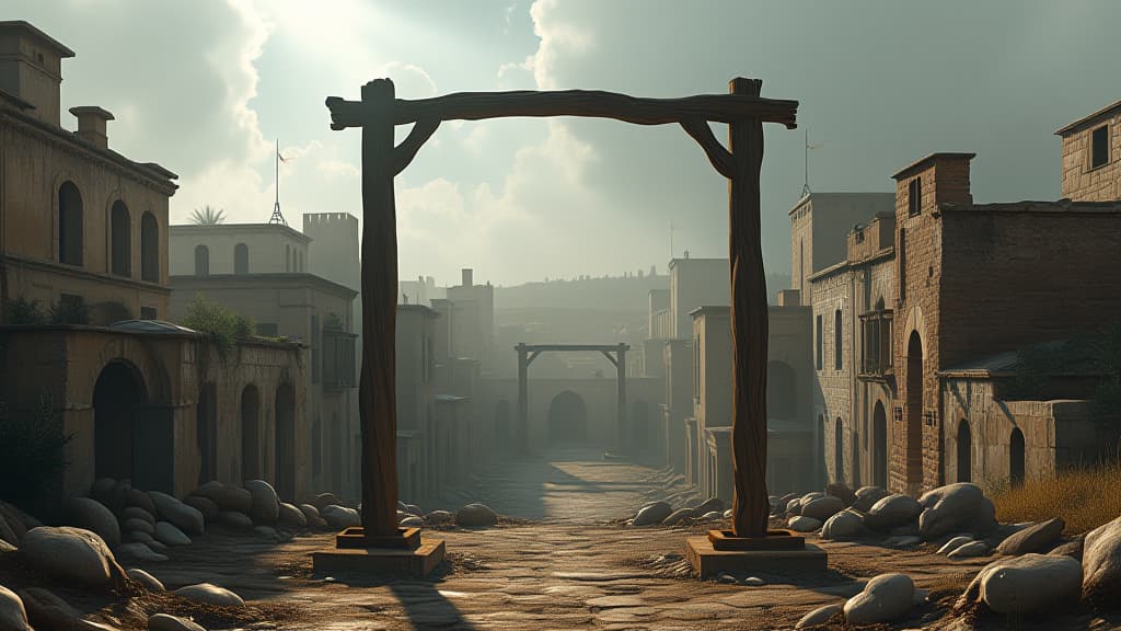  an empty gallows prepared in a city from biblical times