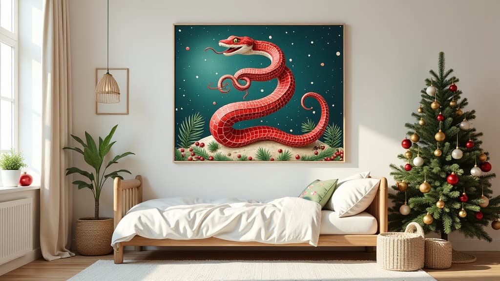  snake advent calendar wall art modern kids room christmas ar 16:9 {prompt}, maximum details